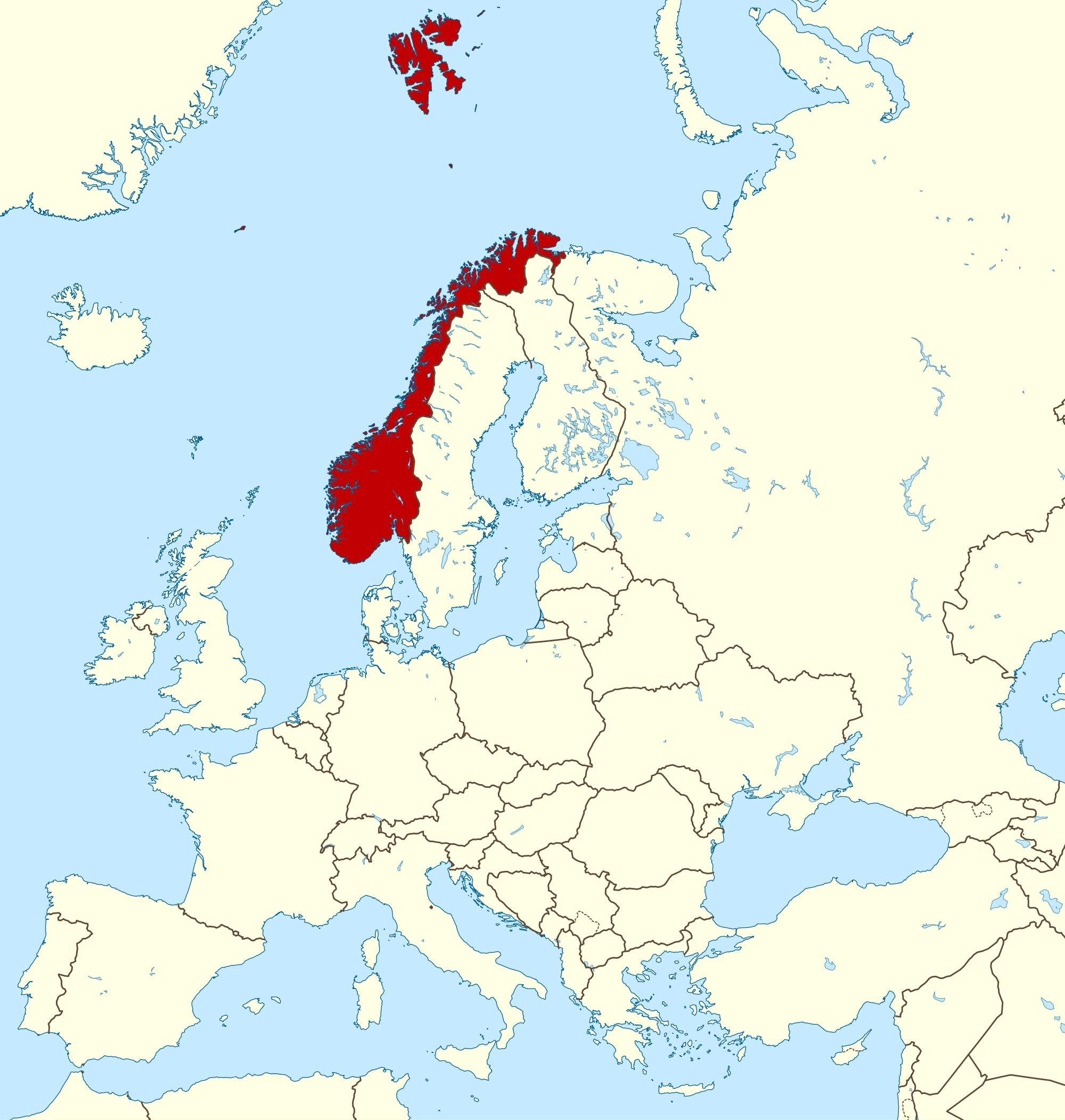 Norja kartta euroopan Kartta Norja ja eurooppa (Pohjois-Eurooppa - Eurooppa)
