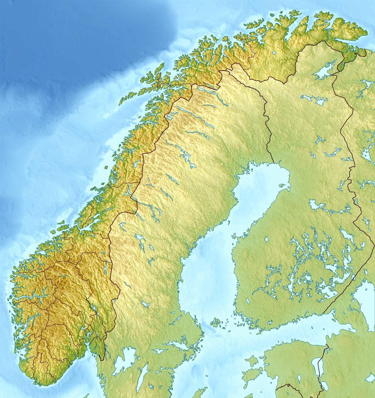 Kartta fyysisen Norja