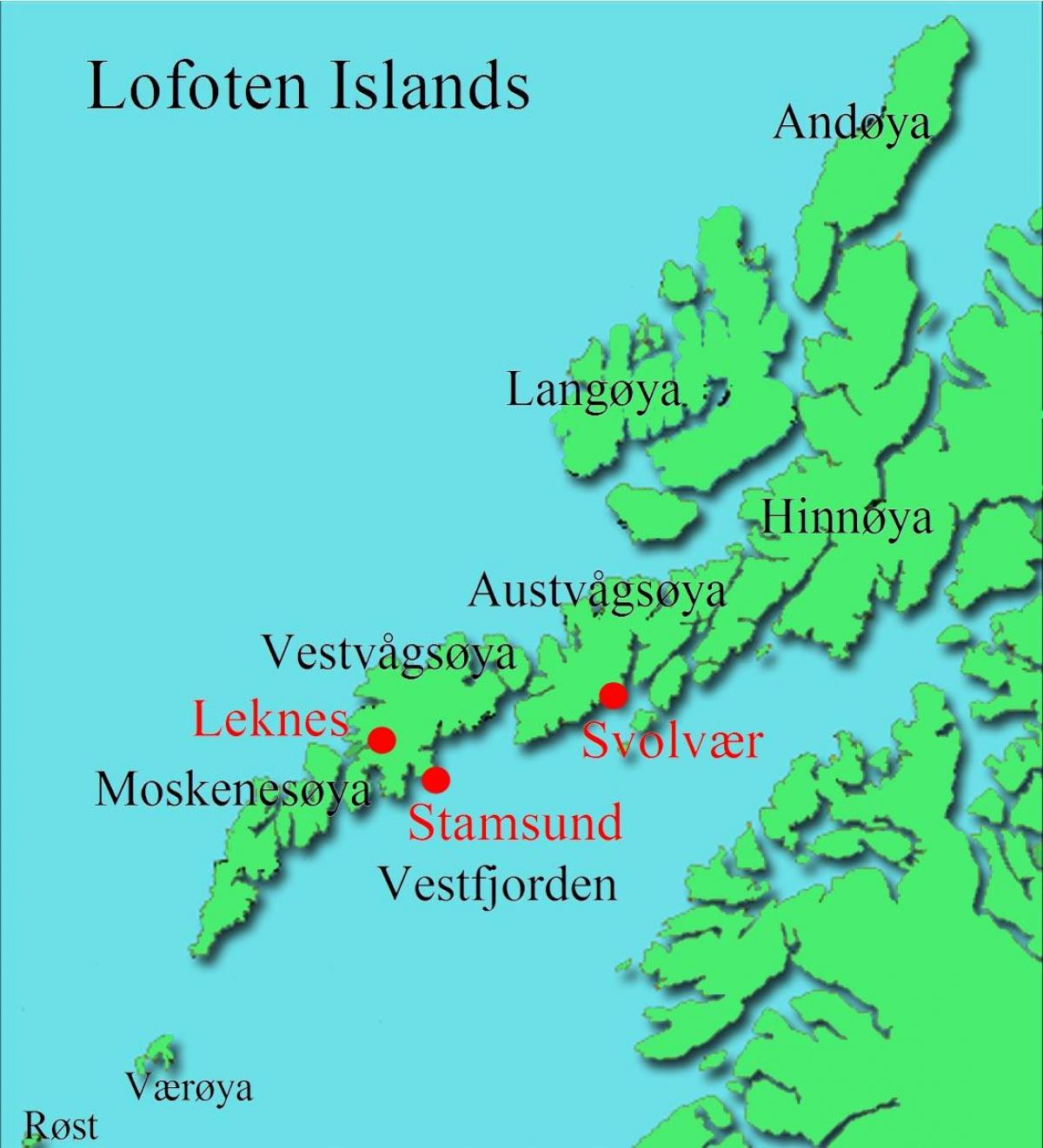 Lofoten, Norja kartta - Lofoten saaret, Norja kartta (Pohjois-Eurooppa -  Eurooppa)