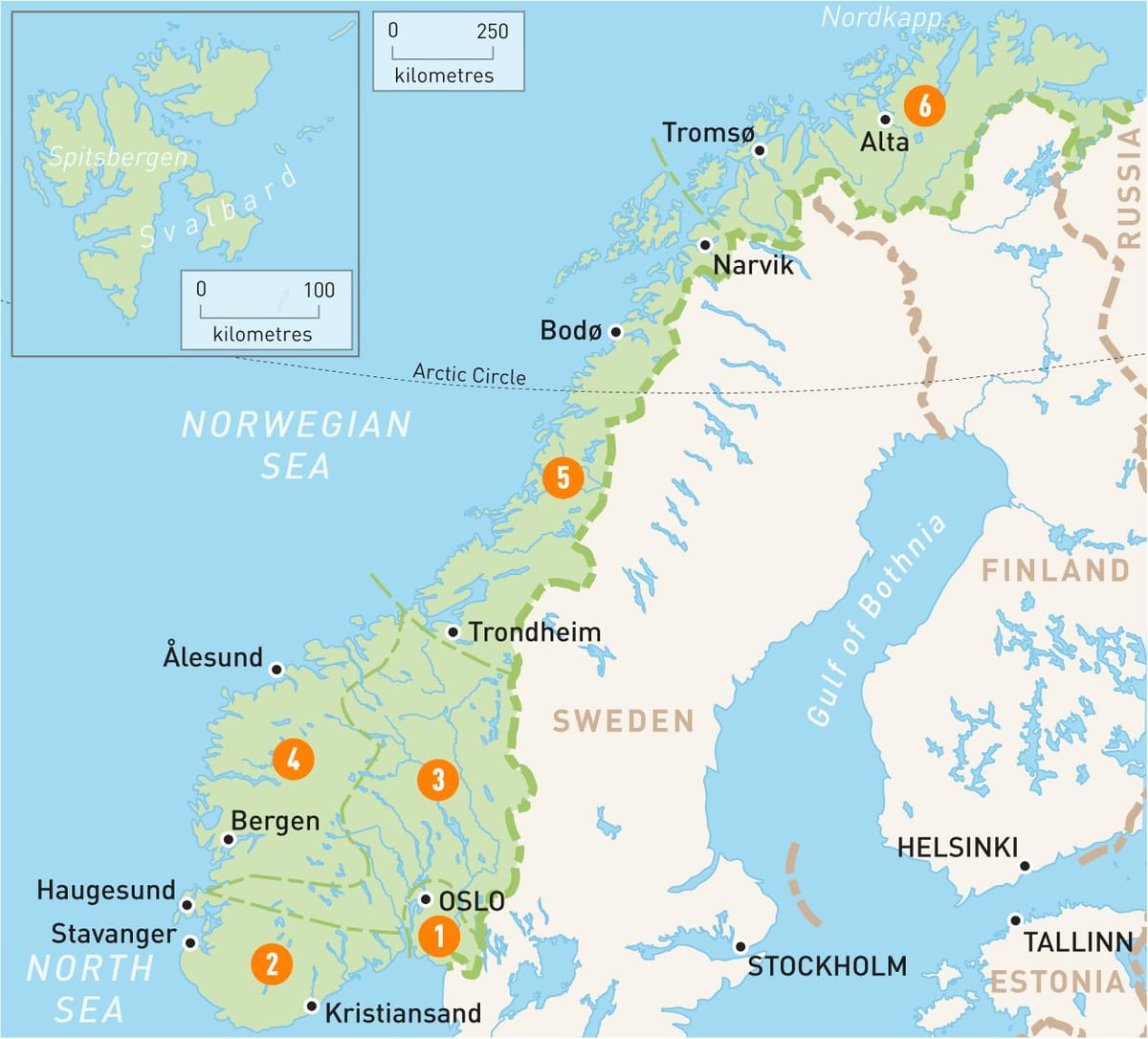 Kartta Norjan alueilla