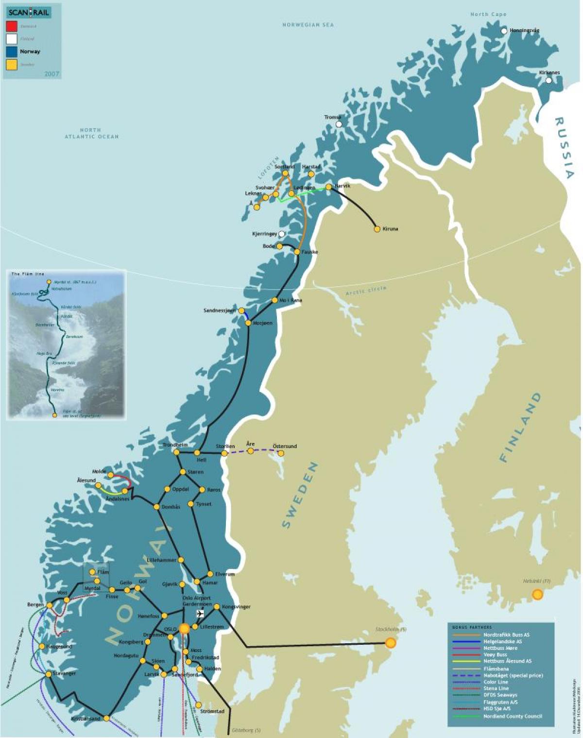 Norja juna kartta - Norjan rail kartta (Pohjois-Eurooppa - Eurooppa)
