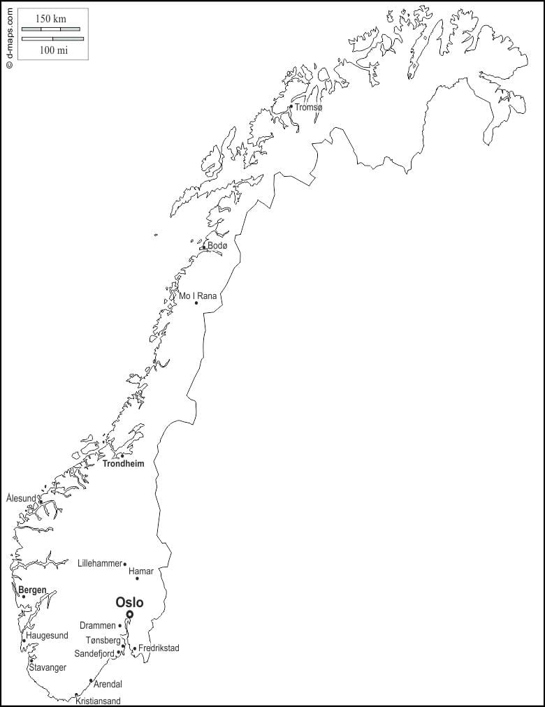 Kartta Norjan ääriviivat