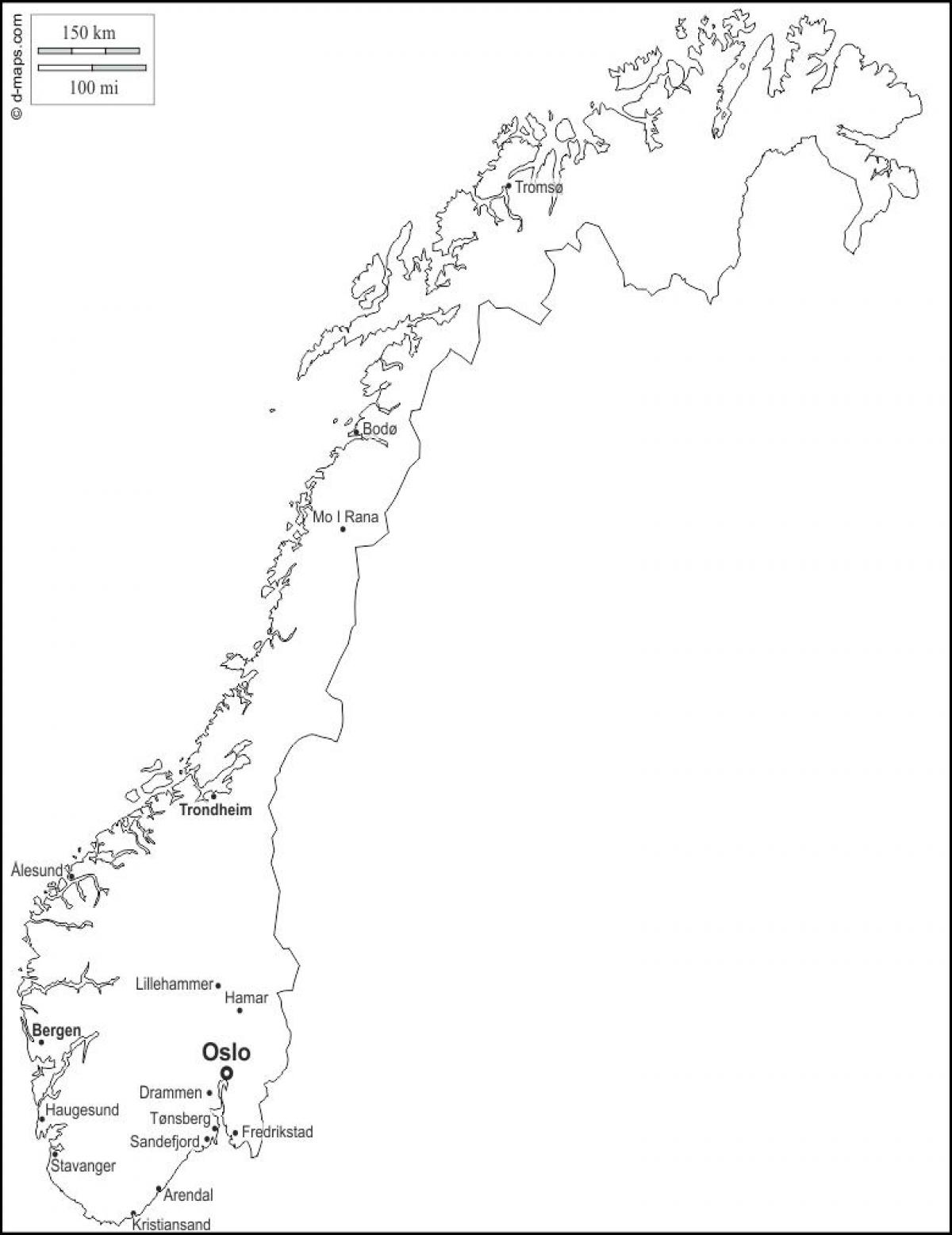 Kartta Norjan ääriviivat