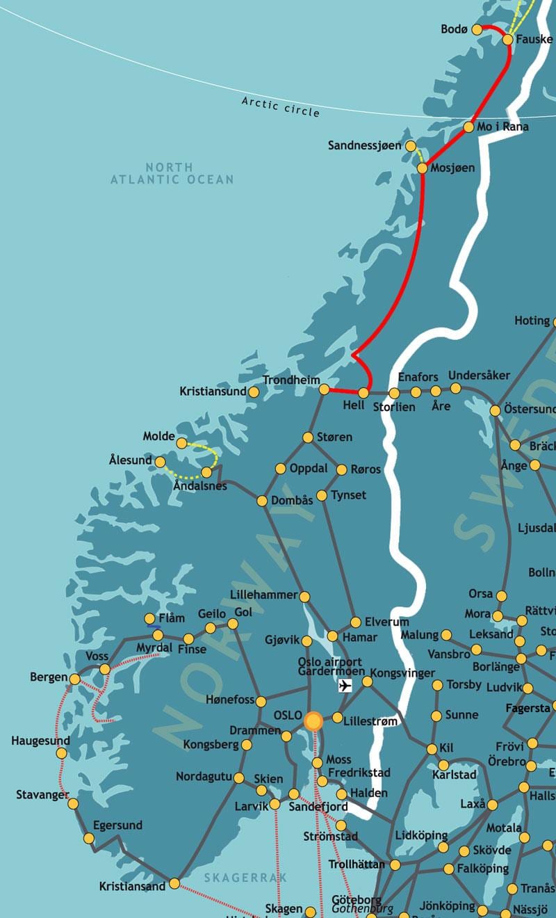 Kartta Norjan pohjois railway