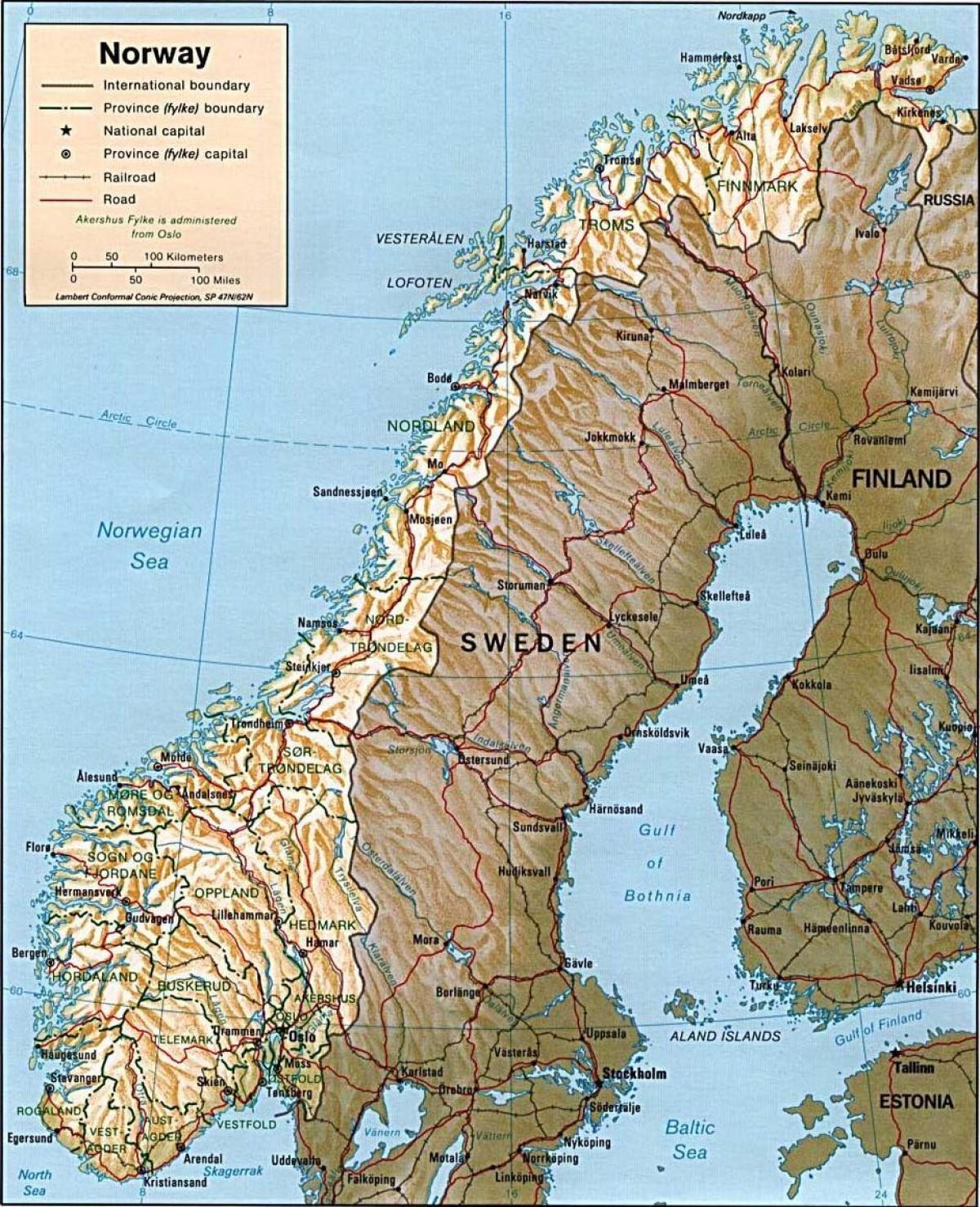 Norja vuoret kartta - Kartta Norjan vuoret (Pohjois-Eurooppa - Eurooppa)
