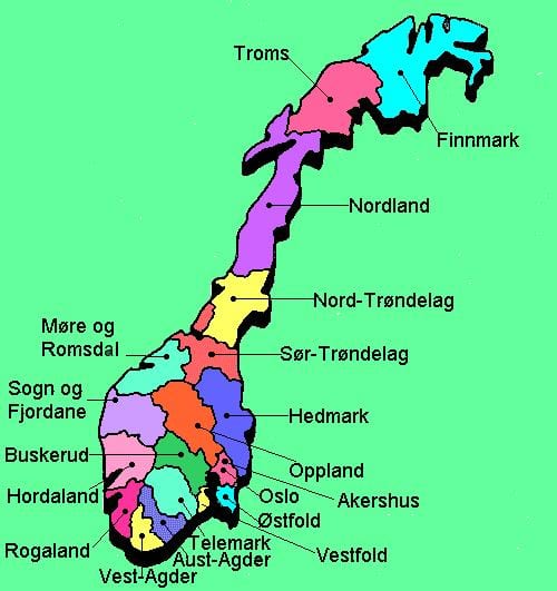 Kartta Norjan national tourist routes 