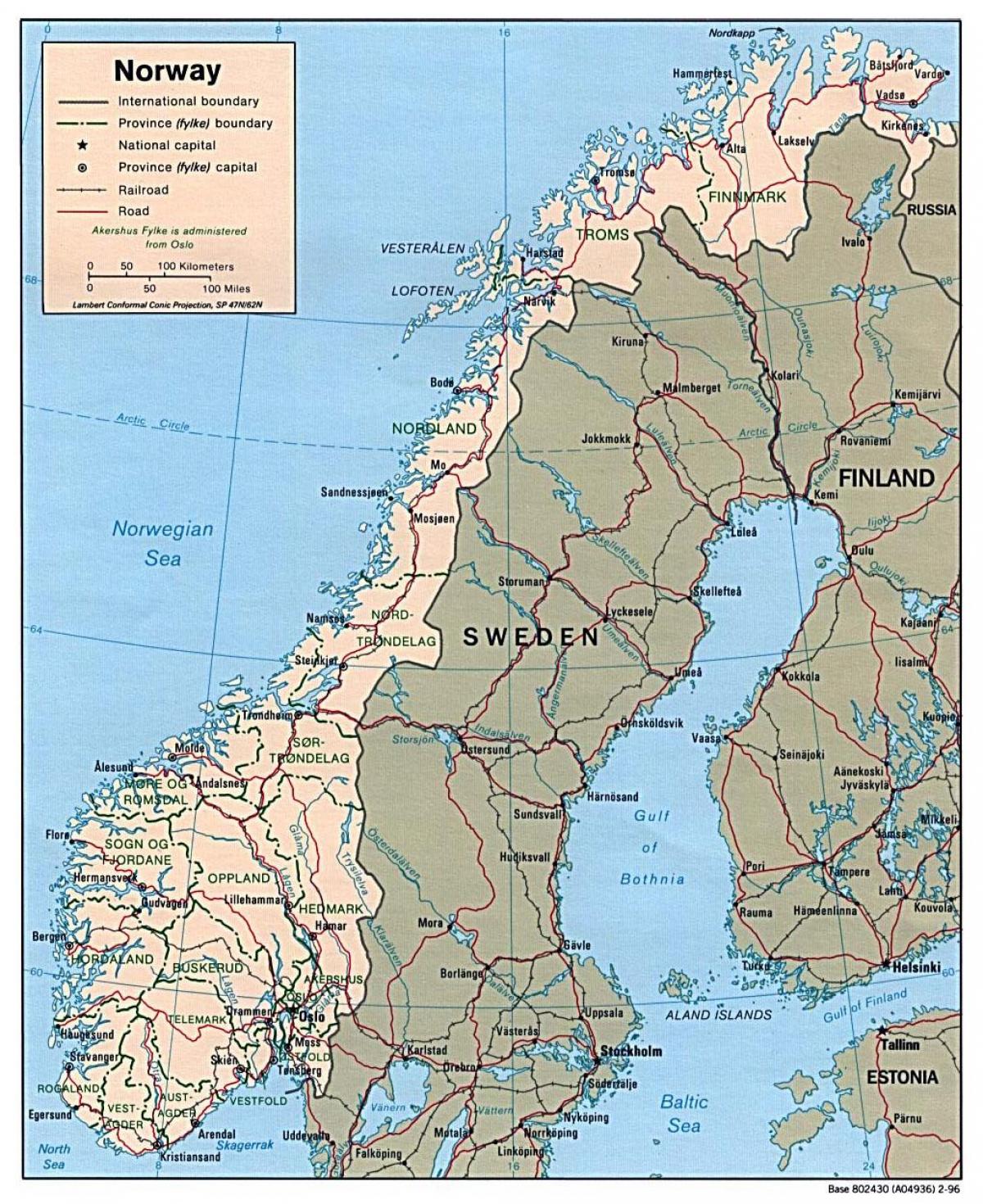 Norjan tiet kartta - Ajo kartta Norja (Pohjois-Eurooppa - Eurooppa)