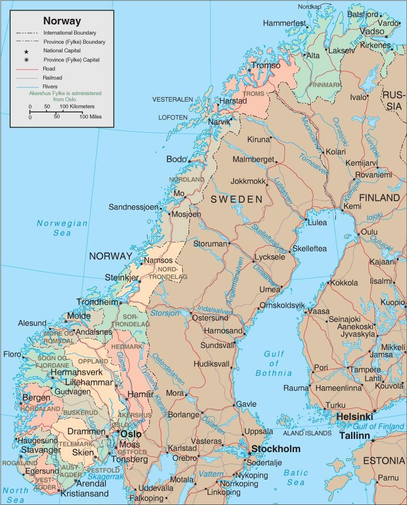 Norjan maakunnissa kartta