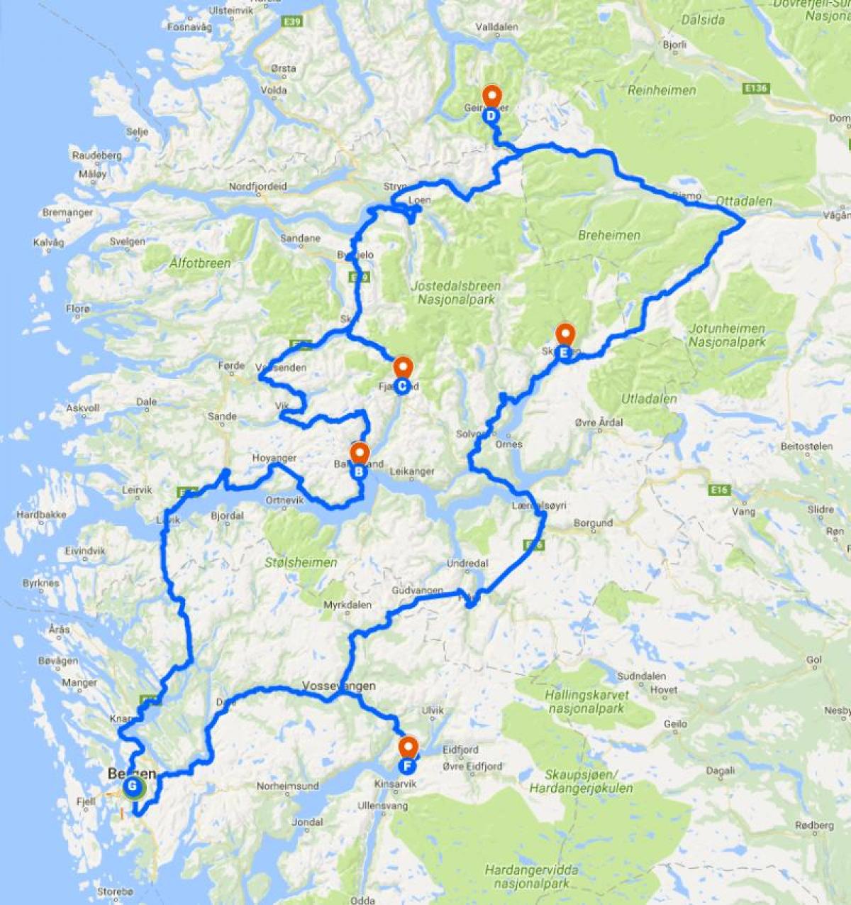 Paras vuonot Norjassa kartta - Norja glacier kartta (Pohjois-Eurooppa -  Eurooppa)