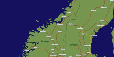 Kartta Norjan juna reitit