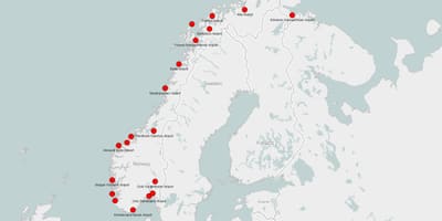 Kartta Norjan lentoasemat