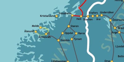 Kartta Norjan pohjois railway